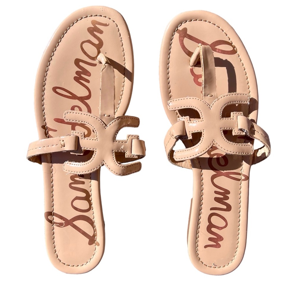 Sam Edelman Bay Slide Sandals, Almond Patent Leather, Size 9.5
